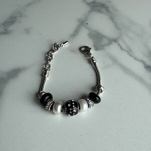 Sterling-Style Black and White Bead Bracelet